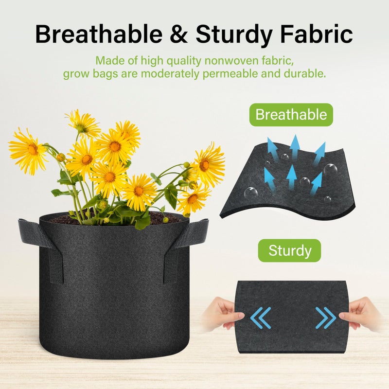 HealSmart Plant Grow Bags 2 Gallon, Tomoato Planter Pots 5-Pack with Handles, Aeration Nonwoven Fabric, Heavy Duty Gardening Planter for Vegetable, Herbs and Flowers, Black 2024 Version - Image 4